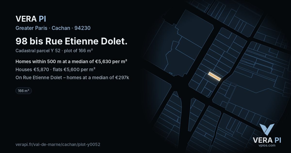 98 bis Rue Etienne Dolet, Cachan at night – the plot lit, the parcels around coloured by the prices near them