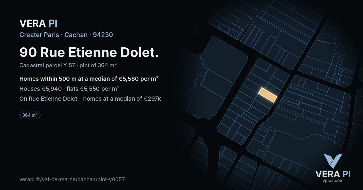 90 Rue Etienne Dolet, Cachan at night – the plot lit, the parcels around coloured by the prices near them