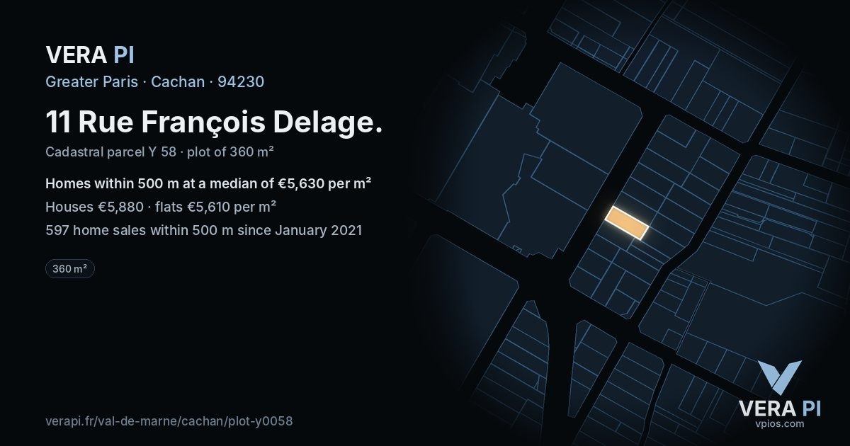 11 Rue François Delage, Cachan at night – the plot lit, the parcels around coloured by the prices near them