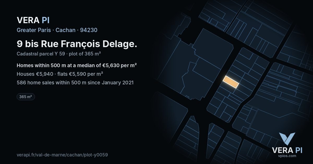 9 bis Rue François Delage, Cachan at night – the plot lit, the parcels around coloured by the prices near them