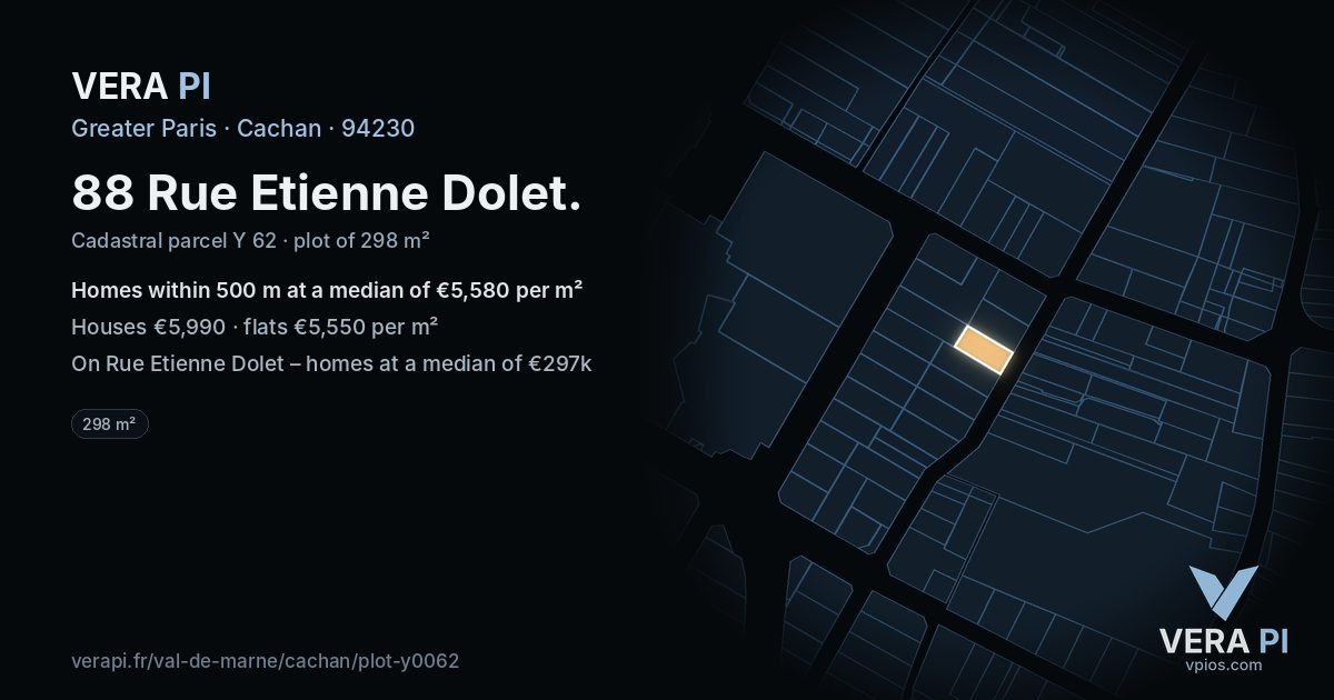 88 Rue Etienne Dolet, Cachan at night – the plot lit, the parcels around coloured by the prices near them
