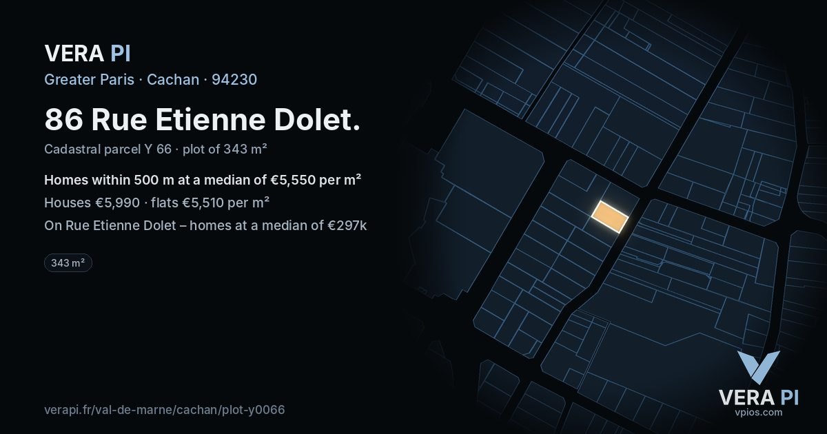 86 Rue Etienne Dolet, Cachan at night – the plot lit, the parcels around coloured by the prices near them