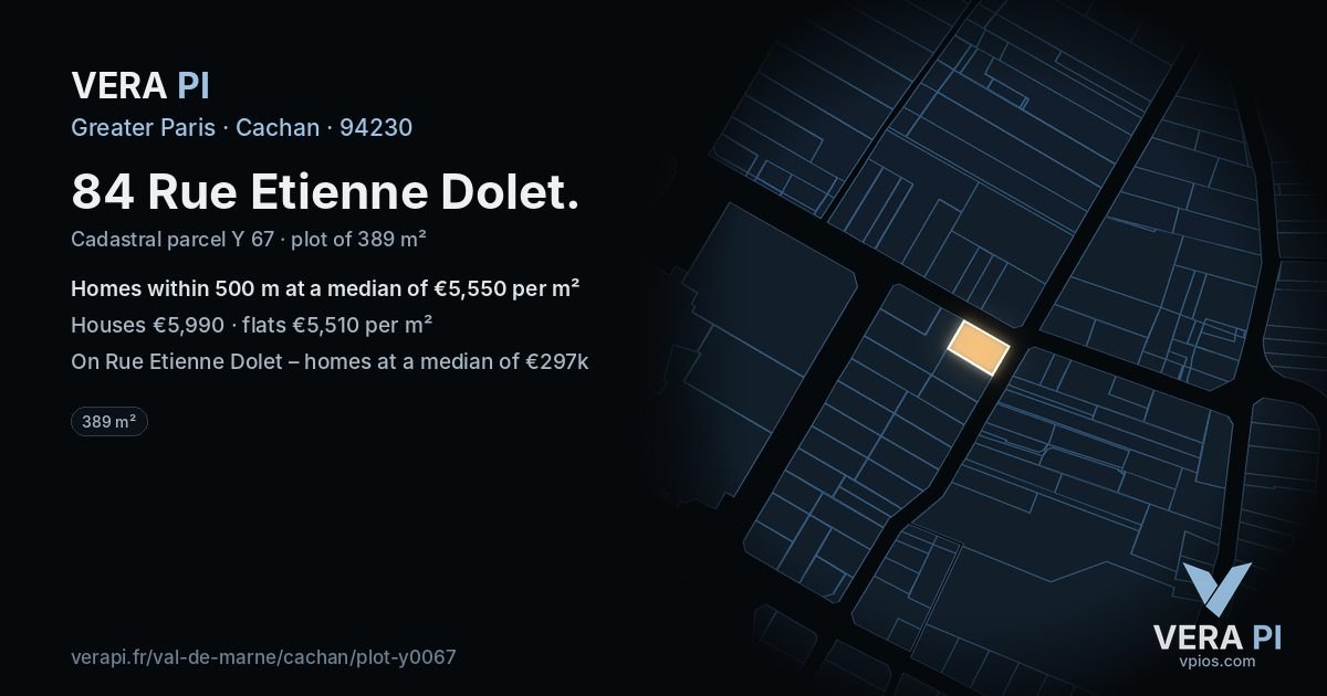 84 Rue Etienne Dolet, Cachan at night – the plot lit, the parcels around coloured by the prices near them