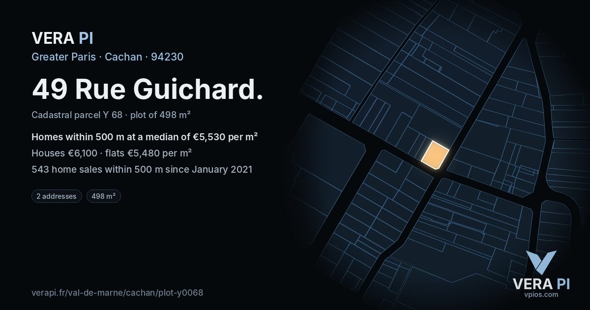 49 Rue Guichard, Cachan at night – the plot lit, the parcels around coloured by the prices near them