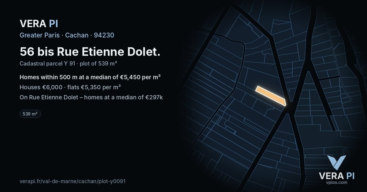 56 bis Rue Etienne Dolet, Cachan at night – the plot lit, the parcels around coloured by the prices near them