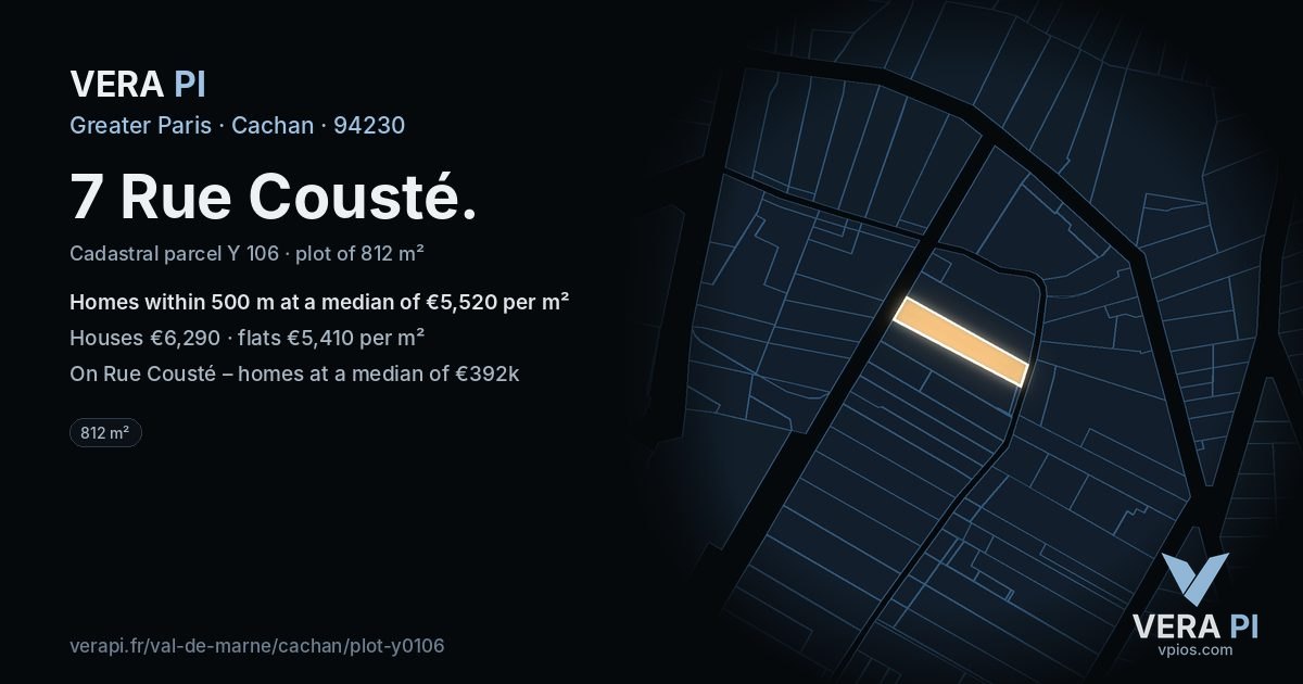 7 Rue Cousté, Cachan at night – the plot lit, the parcels around coloured by the prices near them