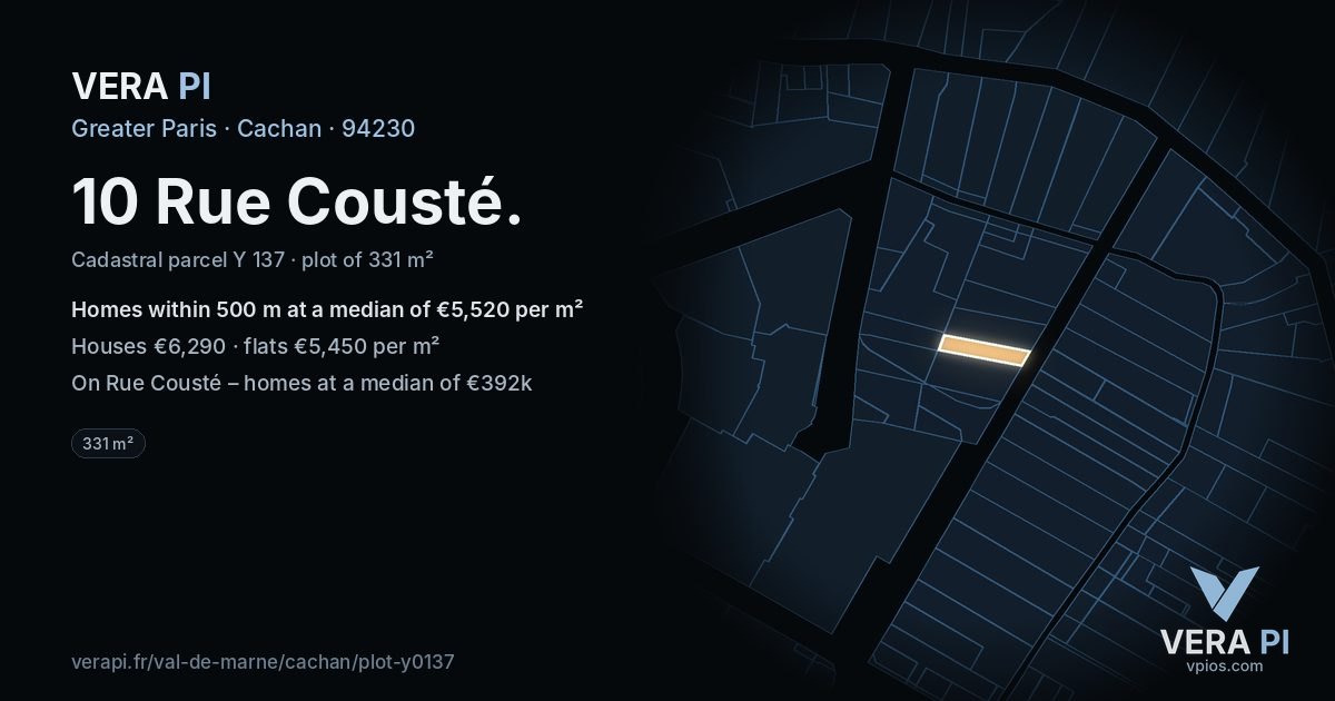 10 Rue Cousté, Cachan at night – the plot lit, the parcels around coloured by the prices near them