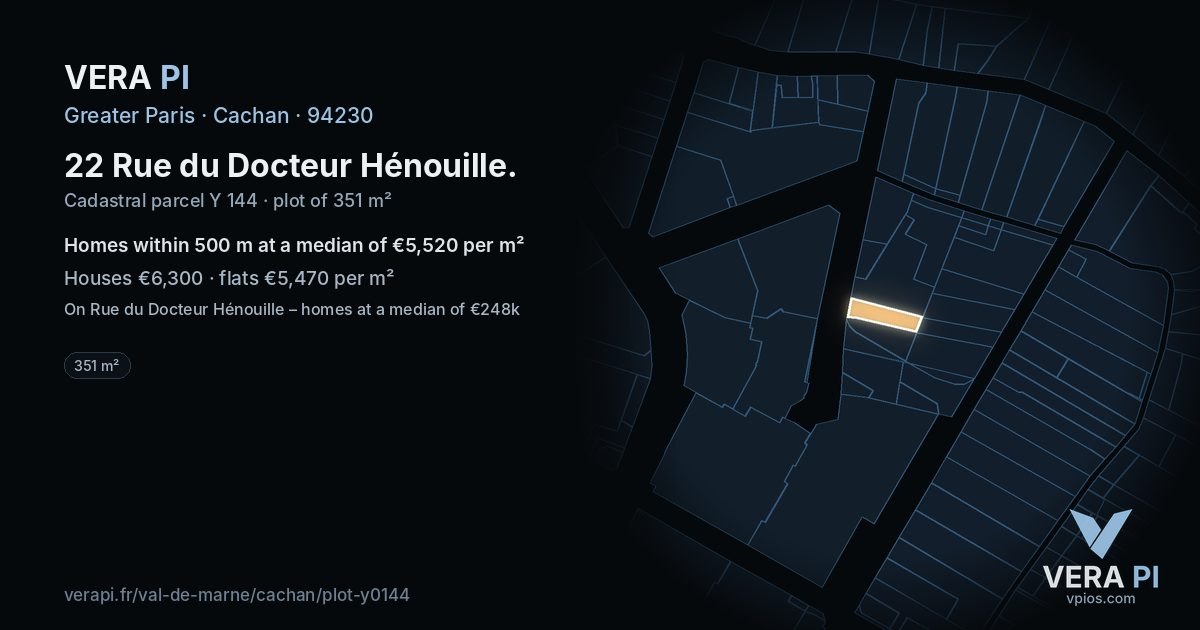 22 Rue du Docteur Hénouille, Cachan at night – the plot lit, the parcels around coloured by the prices near them