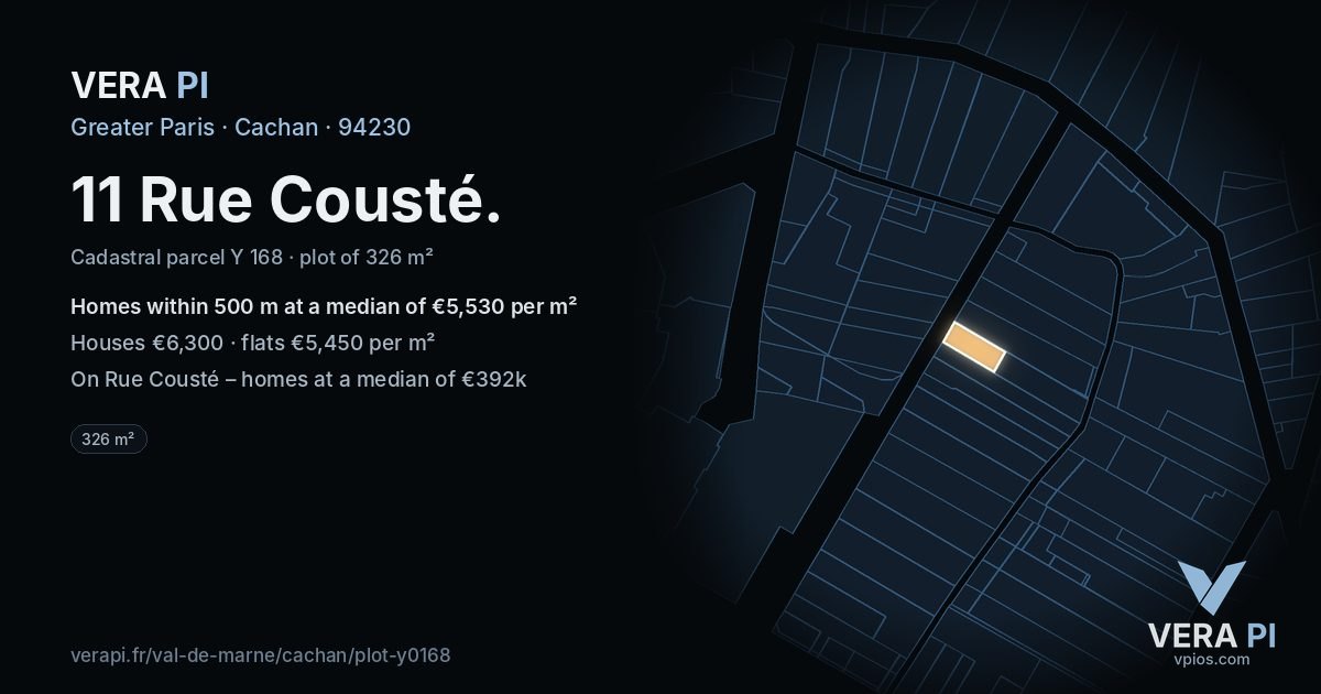 11 Rue Cousté, Cachan at night – the plot lit, the parcels around coloured by the prices near them