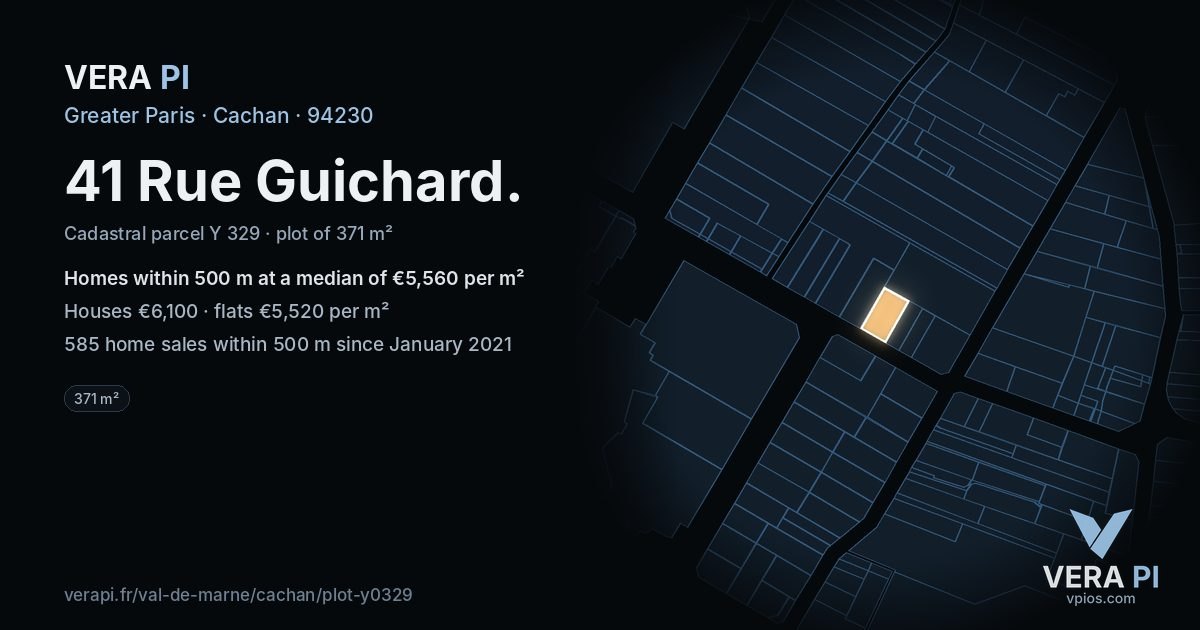 41 Rue Guichard, Cachan at night – the plot lit, the parcels around coloured by the prices near them