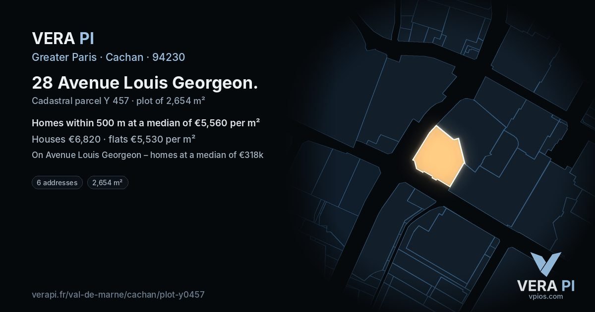 28 Avenue Louis Georgeon, Cachan at night – the plot lit, the parcels around coloured by the prices near them