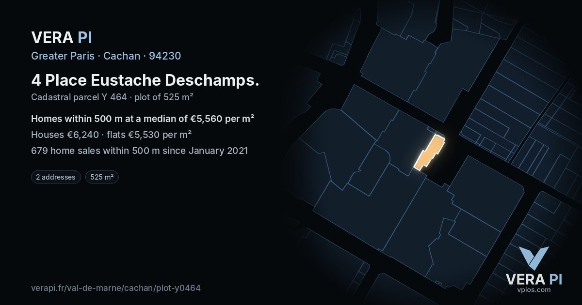 4 Place Eustache Deschamps, Cachan at night – the plot lit, the parcels around coloured by the prices near them