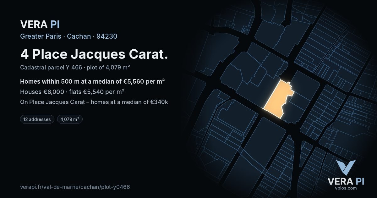 4 Place Jacques Carat, Cachan at night – the plot lit, the parcels around coloured by the prices near them