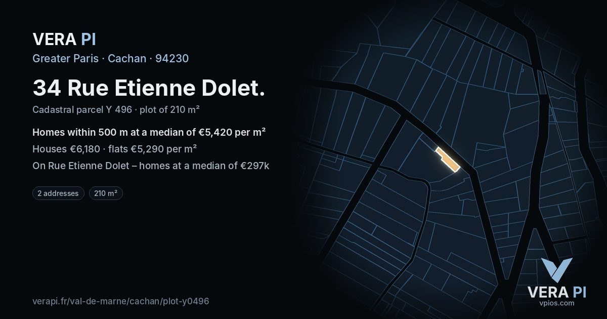 34 Rue Etienne Dolet, Cachan at night – the plot lit, the parcels around coloured by the prices near them
