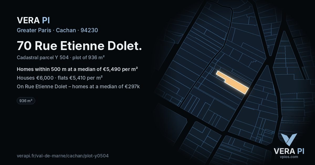 70 Rue Etienne Dolet, Cachan at night – the plot lit, the parcels around coloured by the prices near them