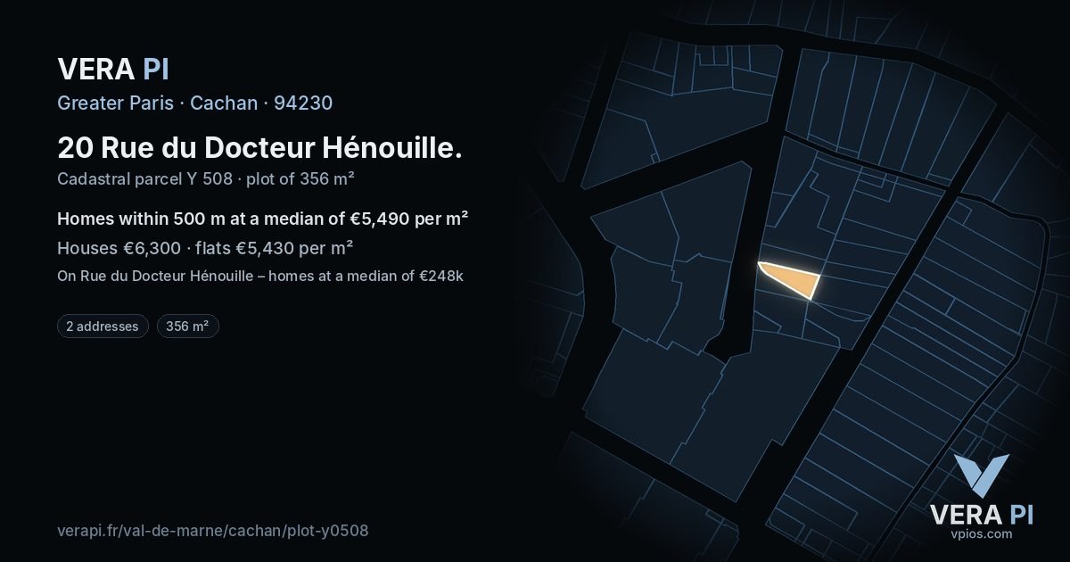 20 Rue du Docteur Hénouille, Cachan at night – the plot lit, the parcels around coloured by the prices near them