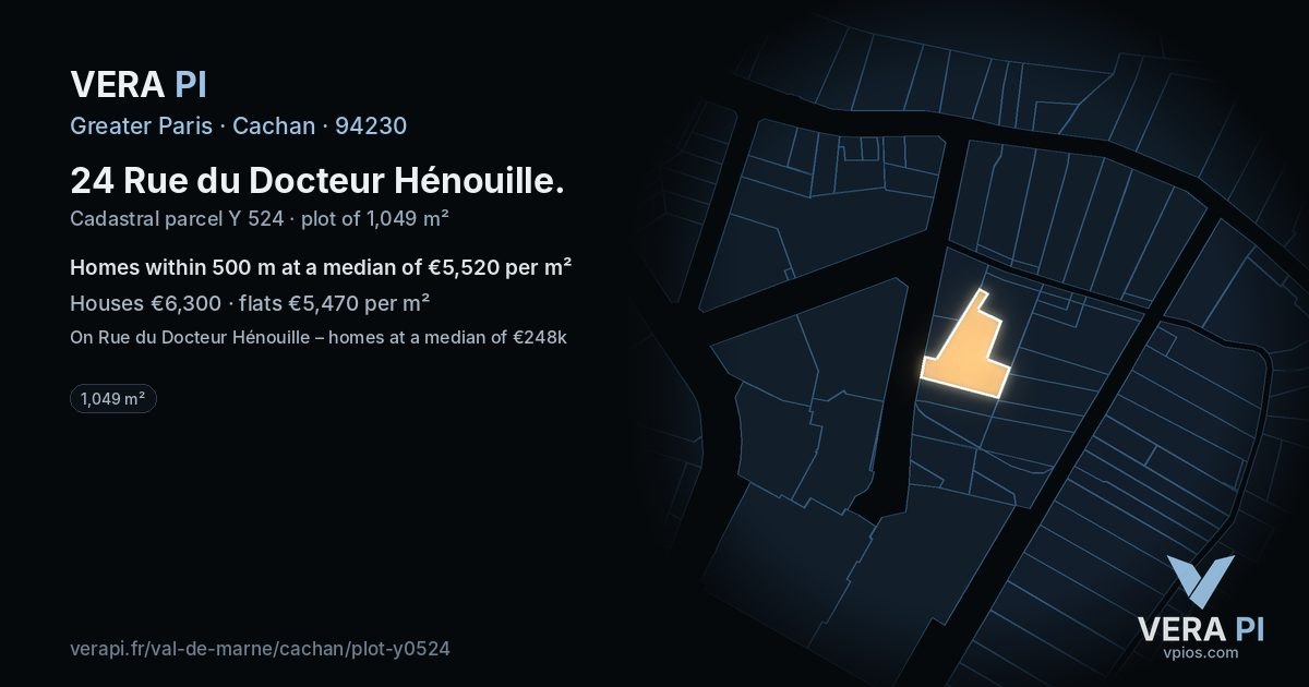 24 Rue du Docteur Hénouille, Cachan at night – the plot lit, the parcels around coloured by the prices near them