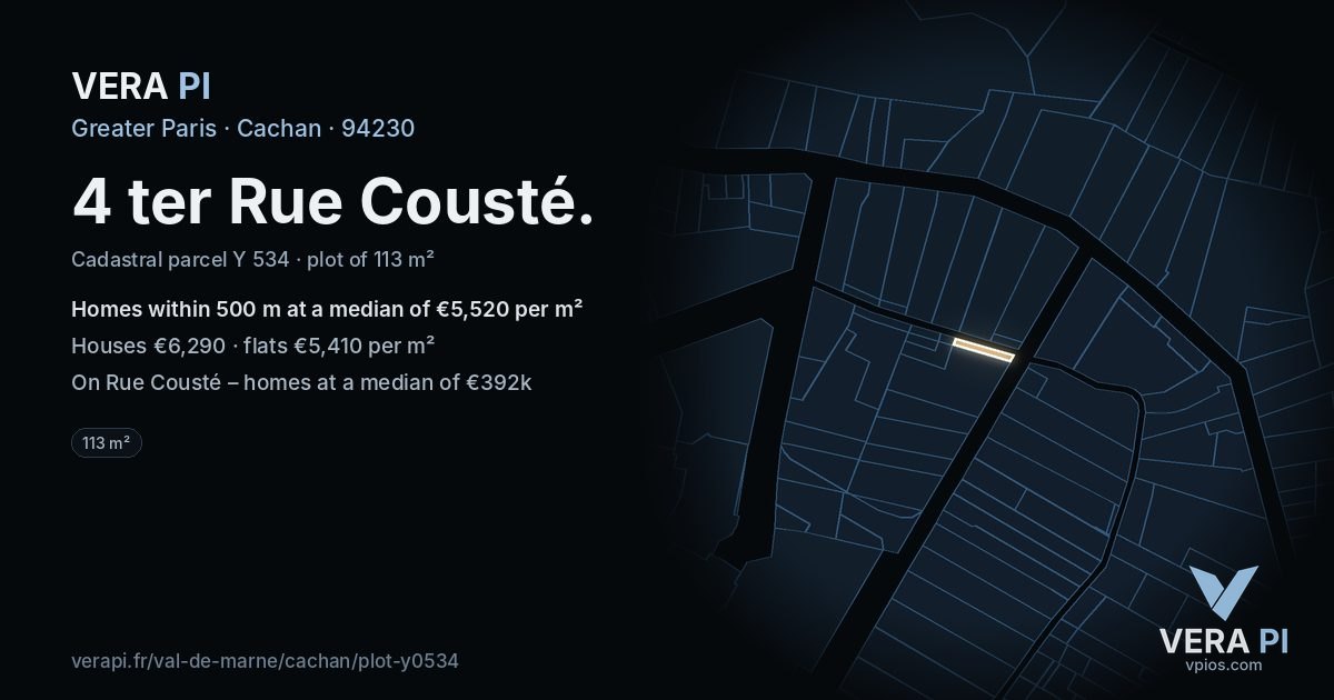 4 ter Rue Cousté, Cachan at night – the plot lit, the parcels around coloured by the prices near them