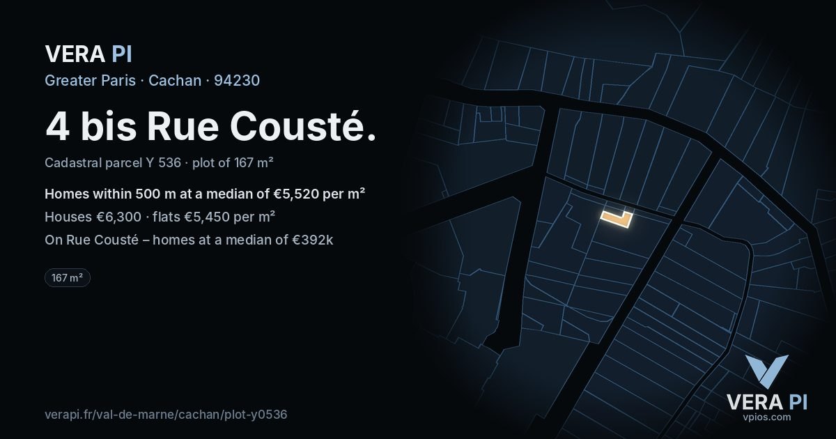 4 bis Rue Cousté, Cachan at night – the plot lit, the parcels around coloured by the prices near them