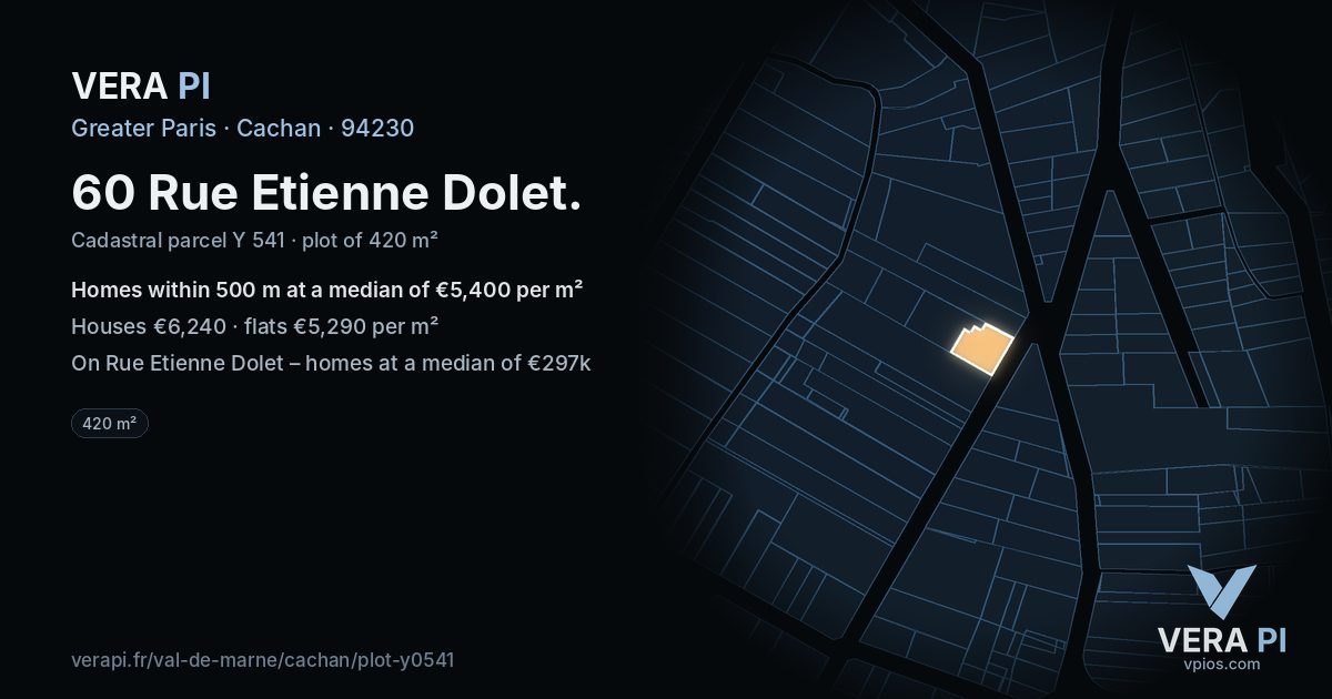 60 Rue Etienne Dolet, Cachan at night – the plot lit, the parcels around coloured by the prices near them
