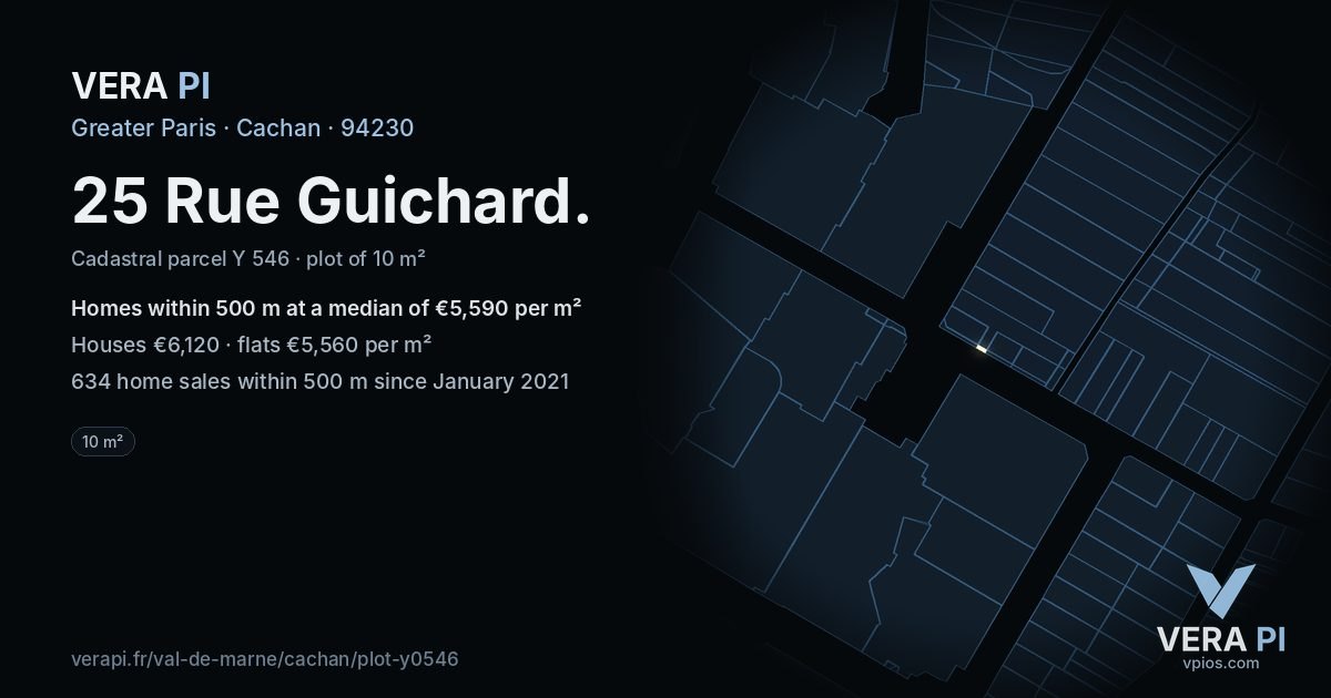 25 Rue Guichard, Cachan at night – the plot lit, the parcels around coloured by the prices near them