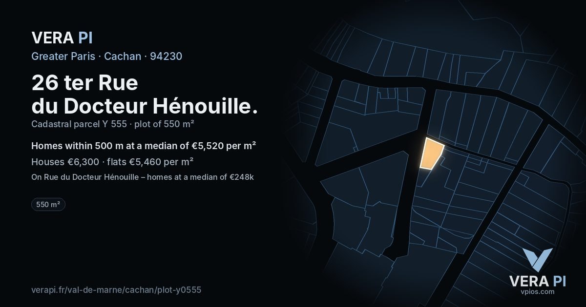26 ter Rue du Docteur Hénouille, Cachan at night – the plot lit, the parcels around coloured by the prices near them