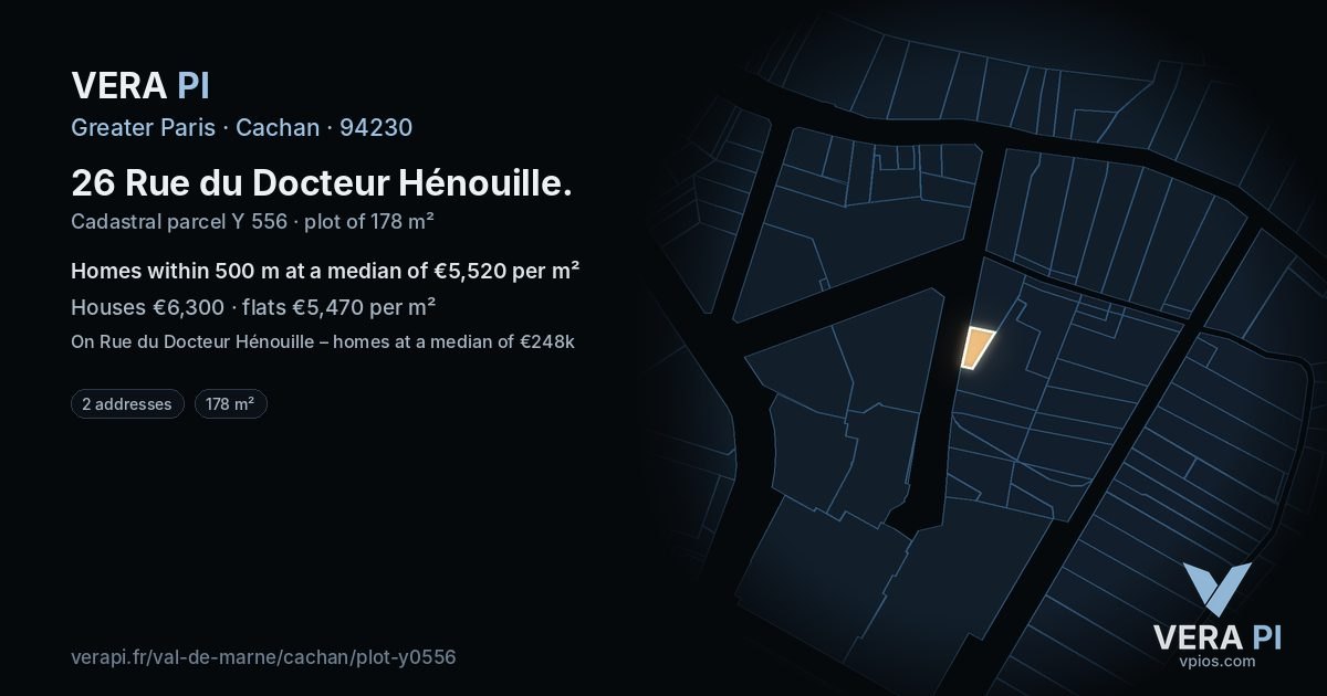 26 Rue du Docteur Hénouille, Cachan at night – the plot lit, the parcels around coloured by the prices near them