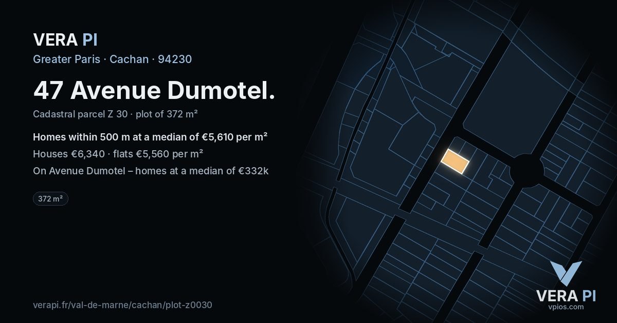 47 Avenue Dumotel, Cachan at night – the plot lit, the parcels around coloured by the prices near them