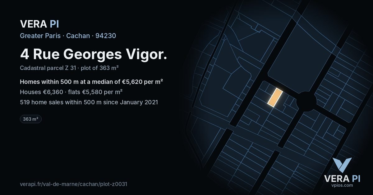4 Rue Georges Vigor, Cachan at night – the plot lit, the parcels around coloured by the prices near them