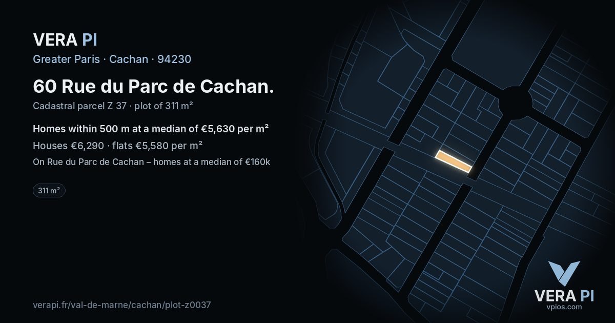60 Rue du Parc de Cachan, Cachan at night – the plot lit, the parcels around coloured by the prices near them