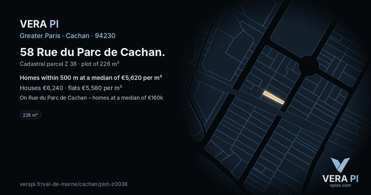 58 Rue du Parc de Cachan, Cachan at night – the plot lit, the parcels around coloured by the prices near them