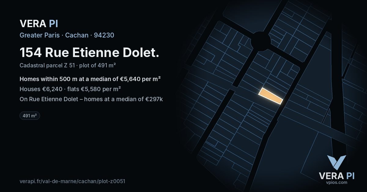 154 Rue Etienne Dolet, Cachan at night – the plot lit, the parcels around coloured by the prices near them