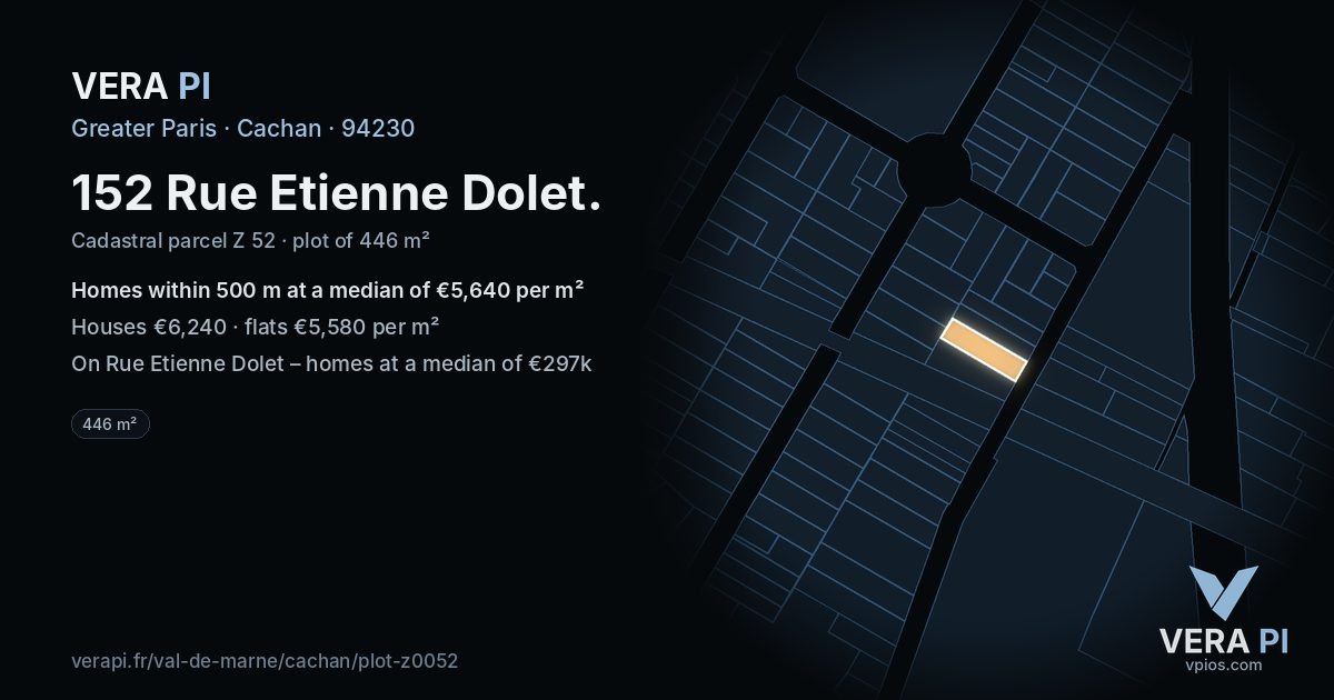 152 Rue Etienne Dolet, Cachan at night – the plot lit, the parcels around coloured by the prices near them