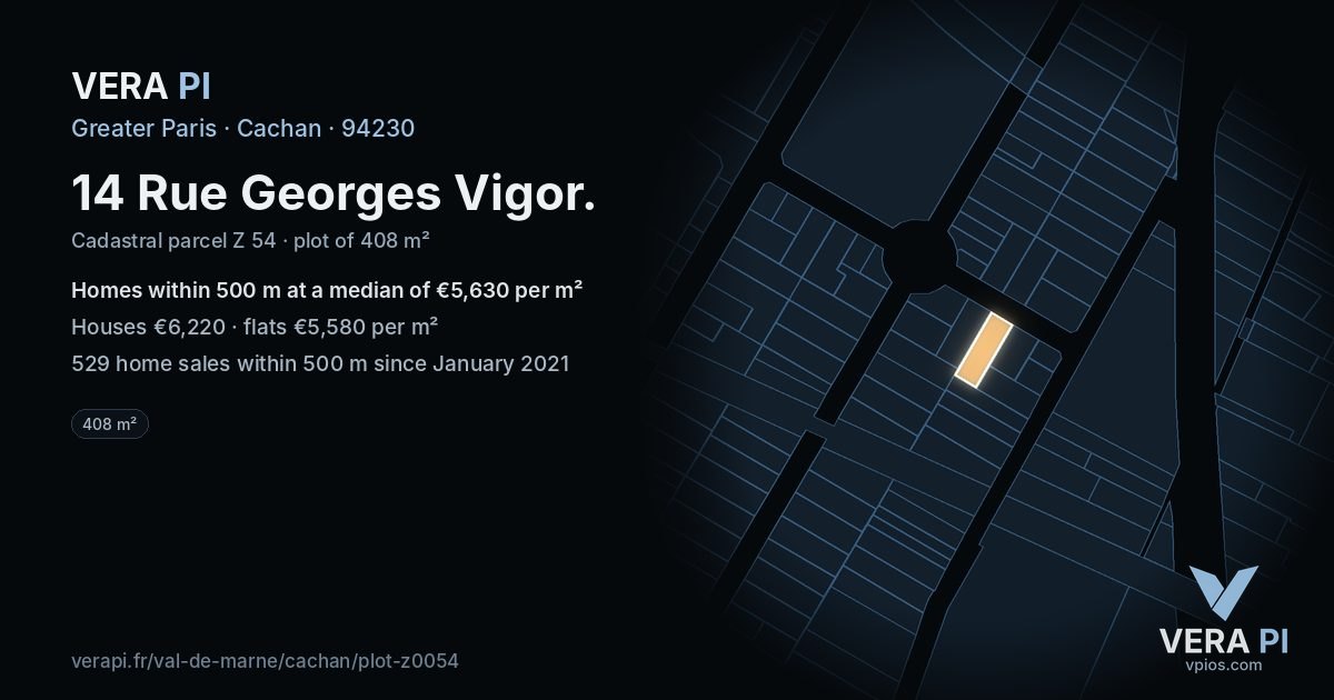 14 Rue Georges Vigor, Cachan at night – the plot lit, the parcels around coloured by the prices near them