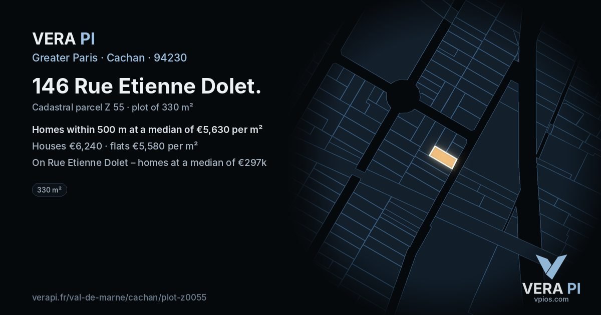 146 Rue Etienne Dolet, Cachan at night – the plot lit, the parcels around coloured by the prices near them