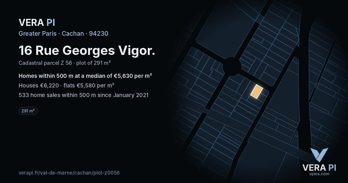 16 Rue Georges Vigor, Cachan at night – the plot lit, the parcels around coloured by the prices near them