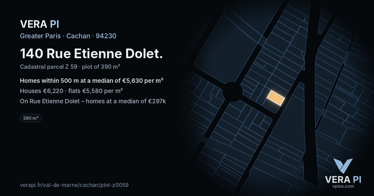 140 Rue Etienne Dolet, Cachan at night – the plot lit, the parcels around coloured by the prices near them