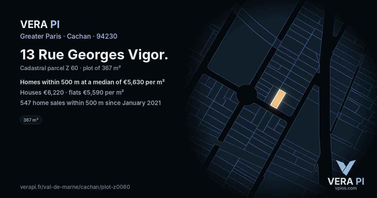 13 Rue Georges Vigor, Cachan at night – the plot lit, the parcels around coloured by the prices near them