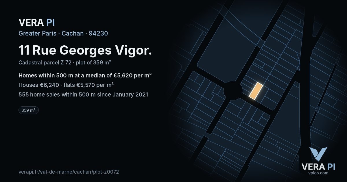 11 Rue Georges Vigor, Cachan at night – the plot lit, the parcels around coloured by the prices near them