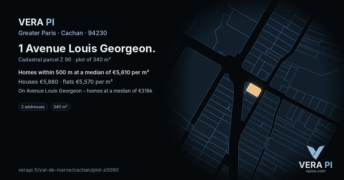 1 Avenue Louis Georgeon, Cachan at night – the plot lit, the parcels around coloured by the prices near them