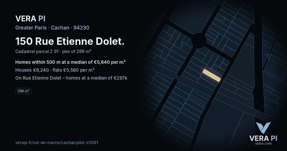 150 Rue Etienne Dolet, Cachan at night – the plot lit, the parcels around coloured by the prices near them