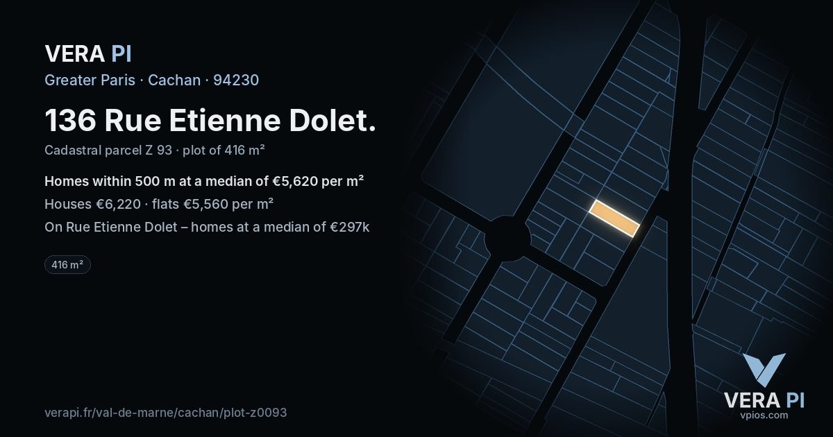 136 Rue Etienne Dolet, Cachan at night – the plot lit, the parcels around coloured by the prices near them