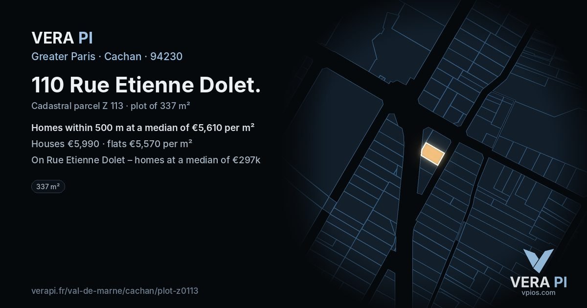110 Rue Etienne Dolet, Cachan at night – the plot lit, the parcels around coloured by the prices near them