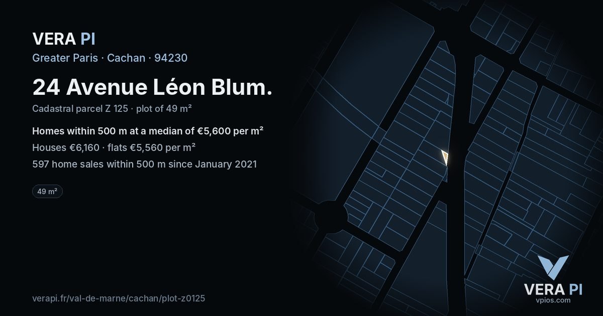 24 Avenue Léon Blum, Cachan at night – the plot lit, the parcels around coloured by the prices near them