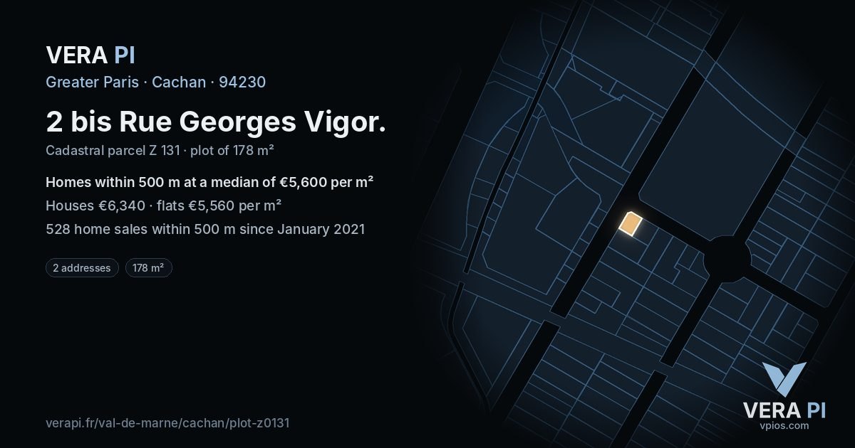 2 bis Rue Georges Vigor, Cachan at night – the plot lit, the parcels around coloured by the prices near them