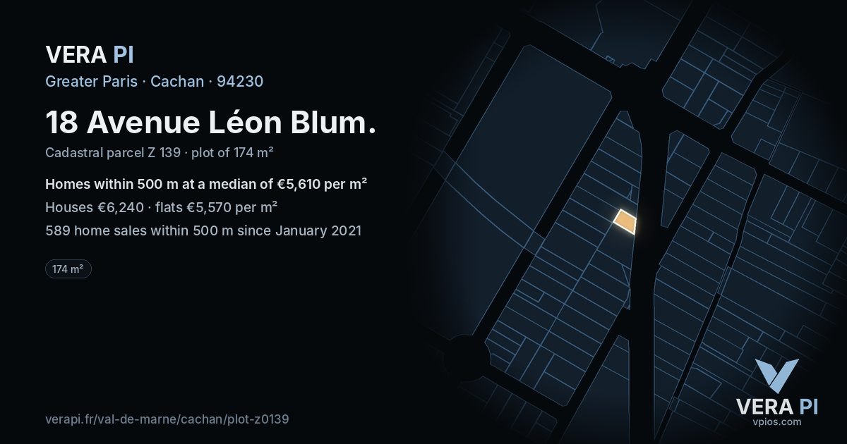 18 Avenue Léon Blum, Cachan at night – the plot lit, the parcels around coloured by the prices near them
