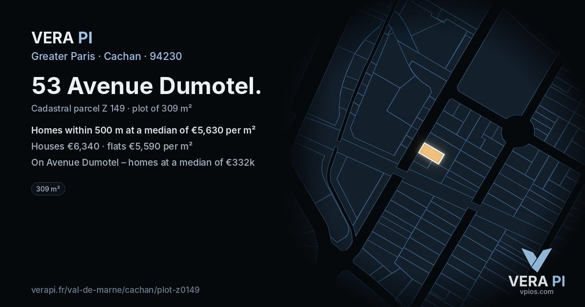 53 Avenue Dumotel, Cachan at night – the plot lit, the parcels around coloured by the prices near them