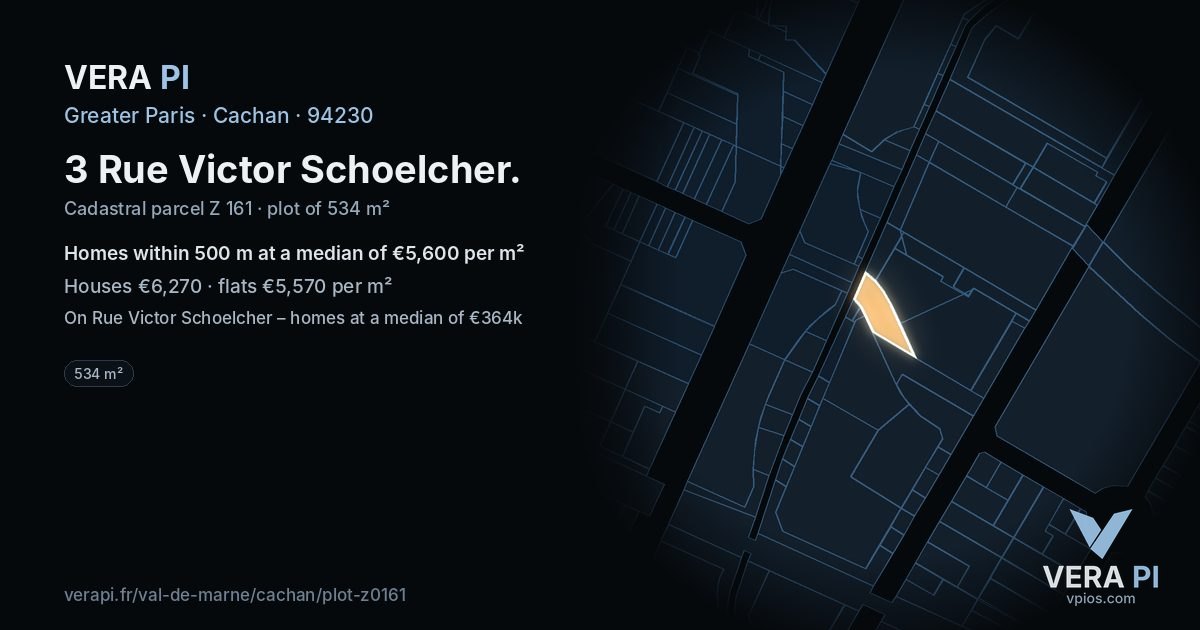 3 Rue Victor Schoelcher, Cachan at night – the plot lit, the parcels around coloured by the prices near them