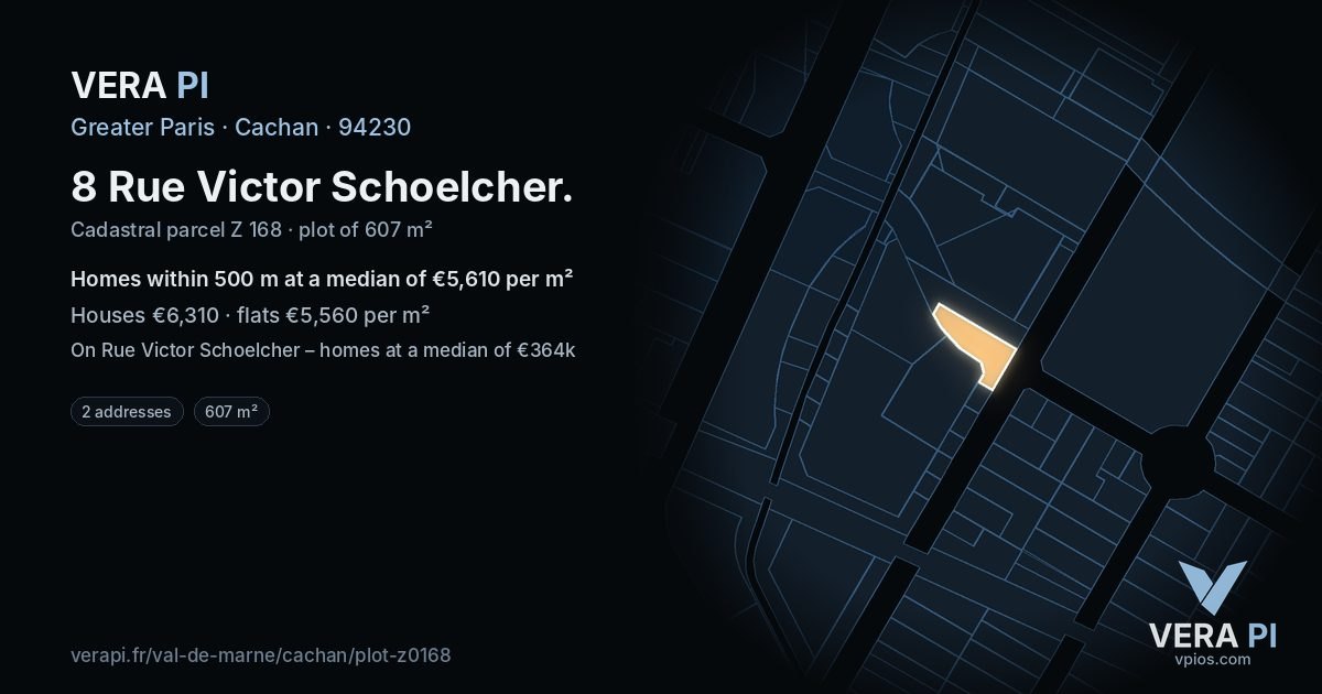 8 Rue Victor Schoelcher, Cachan at night – the plot lit, the parcels around coloured by the prices near them