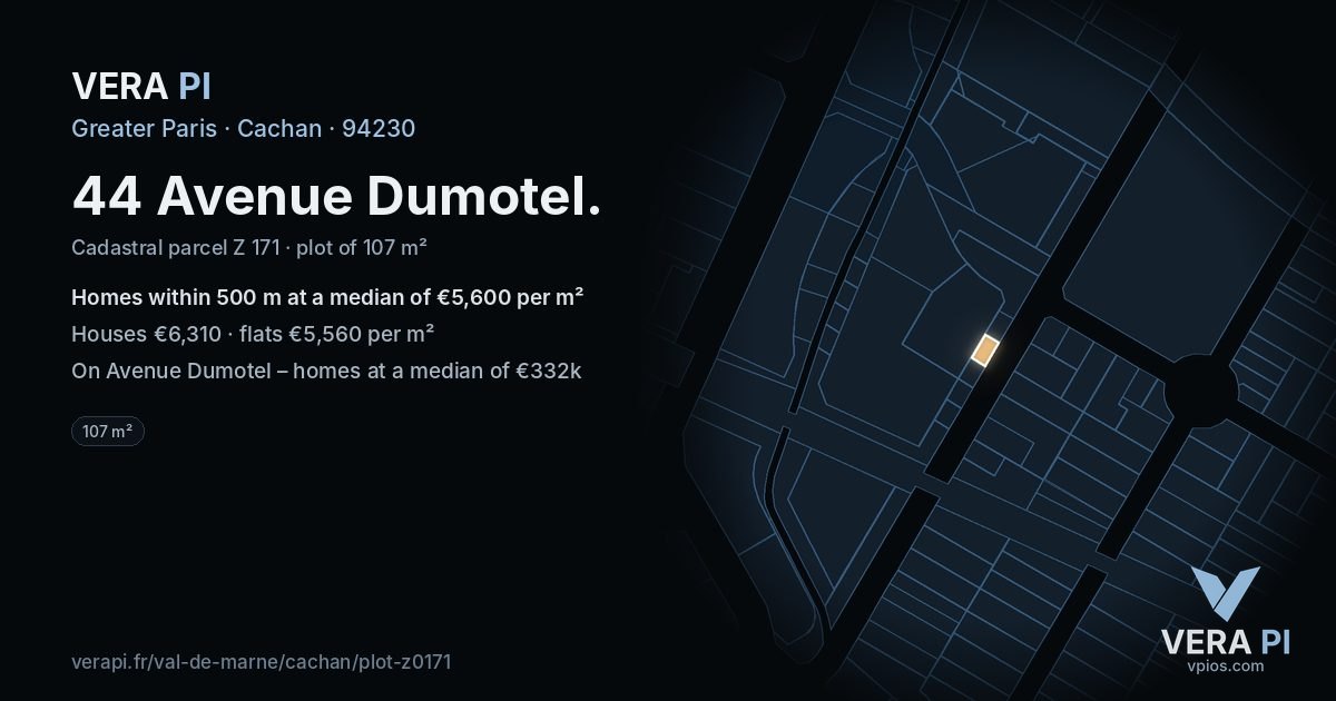 44 Avenue Dumotel, Cachan at night – the plot lit, the parcels around coloured by the prices near them